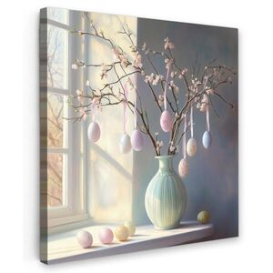 MuchoWow OBRAZ NA PLÁTNĚ Zátiší - Váza - Velikonoční ratolest 20x20 cm obraz