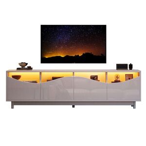 FLIEKS KOMODA POD TELEVIZI 175 cm Zakřivený Design Bílý Lesk LED Sklo obraz