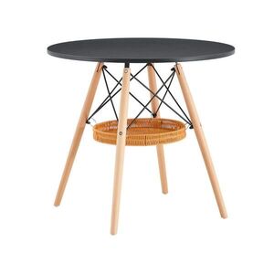 STILVORA JÍDELNÍ STŮL přírodní a černá barva s MDF deskou, nohami z masivního dřeva a tkanou policí, 80 × 80 × 71, 5 cm obraz