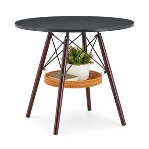 STILVORA JÍDELNÍ STŮL dubová a černá barva s MDF deskou, nohami z masivního dřeva a tkanou policí, 80 × 80 × 71, 5 cm obraz