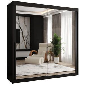 Home Collective ŠATNÍ SKŘÍŇ S POSUVNÝMI DVEŘMI se zrcadlem, šířka 200 cm, černá s černým madlem obraz