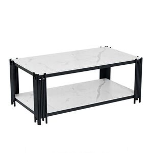 STILVORA KONFERENČNÍ STŮL v bílo-černé barvě s kovovými nohami, do obývacího pokoje, 140 × 64 × 46 cm obraz