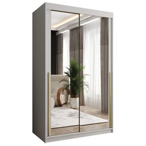Home Collective ŠATNÍ SKŘÍŇ S POSUVNÝMI DVEŘMI se zrcadlem, šířka 120 cm, bílá se zlatým madlem obraz