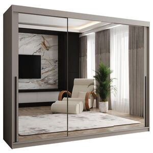 Home Collective ŠATNÍ SKŘÍŇ S POSUVNÝMI DVEŘMI se zrcadlem, šířka 250 cm, kašmírová s černým madlem obraz