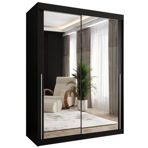 Home Collective ŠATNÍ SKŘÍŇ S POSUVNÝMI DVEŘMI se zrcadlem, šířka 150 cm, černá se stříbrným madlem obraz