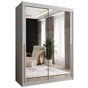 Home Collective ŠATNÍ SKŘÍŇ S POSUVNÝMI DVEŘMI se zrcadlem, šířka 150 cm, bílá se zlatým madlem obraz