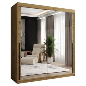 Home Collective ŠATNÍ SKŘÍŇ S POSUVNÝMI DVEŘMI se zrcadlem, šířka 180 cm, Artisan s černým madlem obraz