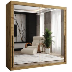 Home Collective ŠATNÍ SKŘÍŇ S POSUVNÝMI DVEŘMI se zrcadlem, šířka 200 cm, Artisan s černým madlem obraz