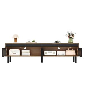 STILVORA TV STOLEK v černé a přírodní barvě se 4 dvířky do obýváku, 170×38×47 cm obraz