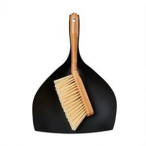 Relaxdays SOUPRAVA na zametání Černá Přírodní Plast Bambus 36 cm obraz