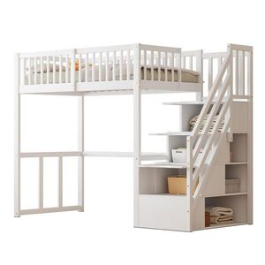 STILVORA PATROVÁ POSTEL 90/200 cm, bílá, s úložnými schody a stolem obraz