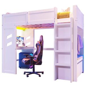 STILVORA HOCHBETT 90/200 cm in Weiß mit Schreibtisch, 2 Schubladen, LED, USB und Type-C obraz