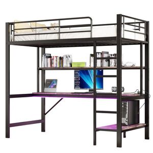 FLIEKS VYVÝŠENÁ POSTEL 90x200cm Kov LED Stůl USB Černá obraz