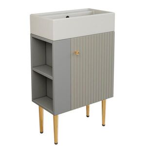 Modfu KOUPELNOVÁ skříňka s umyvadlem z MDF 55x31x91 cm šedo-bílá se 3D čelem a bočními policemi obraz