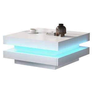 Modfu KONFERENČNÍ stolek z dřevotřísky 70x70x36 cm bílý s vysokým leskem, otočnou deskou 360° a LED osvětlením obraz