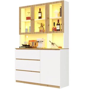 Modfu VITRÍNA z MDF 120x200 cm bílá/dub s LED osvětlením, kabelovým vedením a úložným prostorem obraz