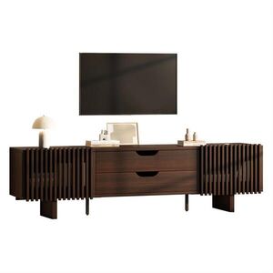 Modfu TV stolek z MDF 180x40x45 cm tmavý ořech se 2 zásuvkami a lamelovými dvířky pro TV až 75 palců obraz