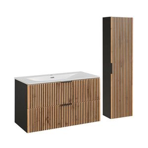 Petits-meubles KOUPELNOVÝ NÁBYTEK 100.2cm Gaia 2er-Set Dubové dřevo a černá barva obraz
