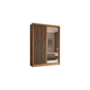 ALTDECOR ŠATNÍ SKŘÍŇ se zrcadlovými posuvnými dveřmi a hliníkovými lamelami, LED osvětlení – LAMELO – 150 cm Artisan+Artisan+černá obraz