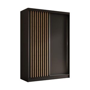ALTDECOR ŠATNÍ SKŘÍŇ s dýhovanými posuvnými dveřmi a hliníkovými lamelami – LABELO – 150 cm černá+černá+Artisan obraz