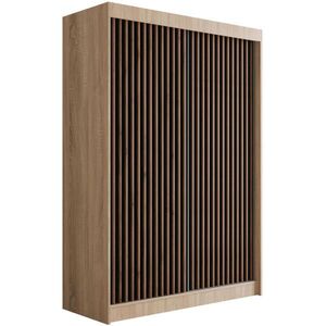 ALTDECOR ŠATNÍ SKŘÍŇ s lamelovými posuvnými dveřmi VILANv2 – 120 cm Sonoma dub + lamely z dubu wotan obraz