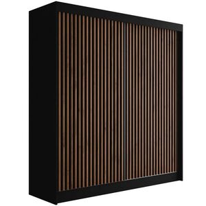 ALTDECOR ŠATNÍ SKŘÍŇ s lamelovými posuvnými dveřmi VILANv2 – 200 cm černá + lamela dub wotan obraz