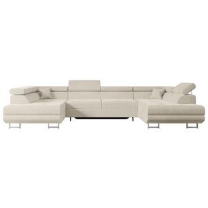 ALTDECOR SEDACÍ SOUPRAVA s funkcí lůžka a úložným prostorem pod postelí GUSA-U 342x202x107 cm, béžový velur obraz