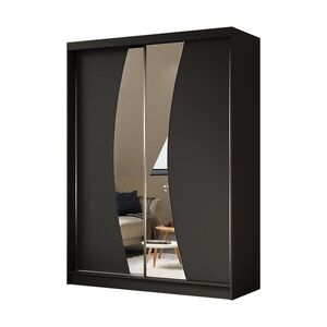ALTDECOR ŠATNÍ SKŘÍŇ se zrcadlovými posuvnými dveřmi a hliníkovými lamelami, LED osvětlení – VOXI – 160 cm černá obraz