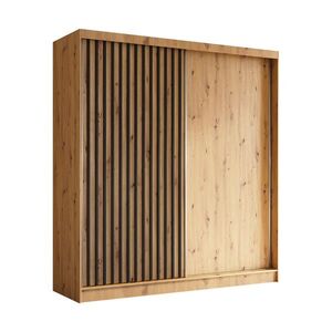 ALTDECOR ŠATNÍ SKŘÍŇ s dýhovanými posuvnými dveřmi a hliníkovými lamelami – LABELO – 200 cm Artisan+Artisan+černá obraz