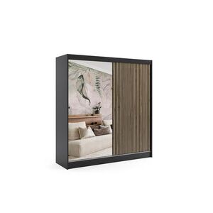 ALTDECOR ŠATNÍ SKŘÍŇ VILAN s zrcadlem – 200 cm – černá | dub wotan obraz
