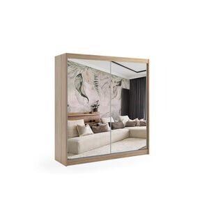 ALTDECOR ŠATNÍ SKŘÍŇ se zrcadlovými posuvnými dveřmi a hliníkovými lamelami, LED osvětlení – DEBI – 180 cm Sonoma obraz