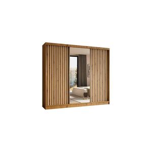 ALTDECOR ŠATNÍ SKŘÍŇ s zrcadlovými posuvnými dveřmi a hliníkovými lamelami – LAMELO – 240 cm Artisan+Artisan+bílá obraz