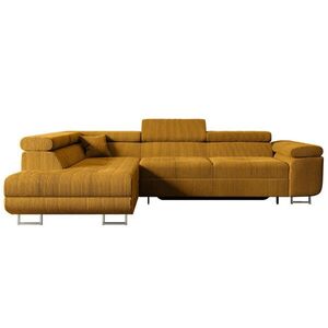 ALTDECOR ROHOVÁ SEDACÍ SOUPRAVA s funkcí lůžka a úložným prostorem GUSA-L 272x202x107 cm hořčicově žlutý manšestr obraz