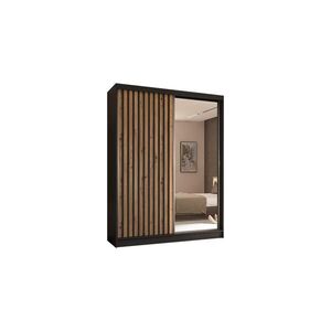 ALTDECOR ŠATNÍ SKŘÍŇ s zrcadlovými posuvnými dveřmi a hliníkovými lamelami, LED osvětlení – LAMELO – 160 cm černá+Artisan+černá obraz