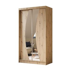 ALTDECOR ŠATNÍ SKŘÍŇ s posuvnými zrcadlovými dveřmi a hliníkovými lamelami, LED osvětlení – VOXI – 120 cm dub artisan obraz