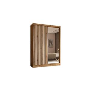 ALTDECOR ŠATNÍ SKŘÍŇ s zrcadlovými posuvnými dveřmi a hliníkovými lamelami – LAMELO – 150 cm Artisan+Artisan+bílá obraz