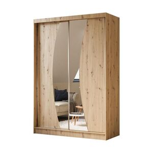ALTDECOR ŠATNÍ SKŘÍŇ s posuvnými zrcadlovými dveřmi a hliníkovými lamelami – VOXI – 150 cm dub artisan obraz
