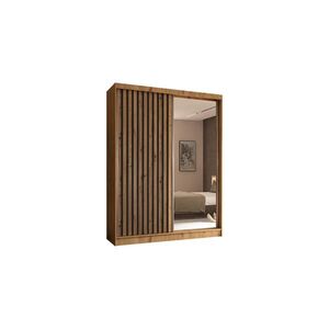 ALTDECOR ŠATNÍ SKŘÍŇ s zrcadlovými posuvnými dveřmi a hliníkovými lamelami, LED osvětlení – LAMELO – 160 cm Artisan+Artisan+černá obraz