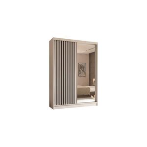 ALTDECOR ŠATNÍ SKŘÍŇ s posuvnými zrcadlovými dveřmi a hliníkovými lamelami – LAMELO – 150 cm bílá + bílá + černá obraz