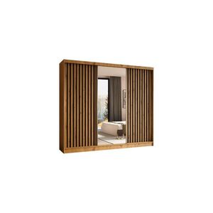 ALTDECOR ŠATNÍ SKŘÍŇ se zrcadlovými posuvnými dveřmi a hliníkovými lamelami, LED osvětlení – LAMELO – 240 cm Artisan+Artisan+černá obraz