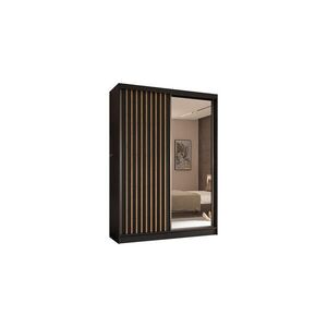 ALTDECOR ŠATNÍ SKŘÍŇ s zrcadlovými posuvnými dveřmi a hliníkovými lamelami – LAMELO – 150 cm černá+černá+Artisan obraz