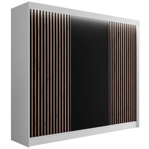 ALTDECOR ŠATNÍ SKŘÍŇ s LED, lamelové posuvné dveře VILANv2 – 250 cm bílá + lamely dub wotan obraz