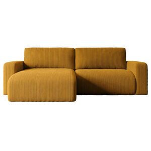 ALTDECOR ROHOVÁ SEDACÍ SOUPRAVA s funkcí lůžka a úložným prostorem KLEEA-L – 247 × 143 × 83 cm, hořčicově žlutá barva manšestru obraz