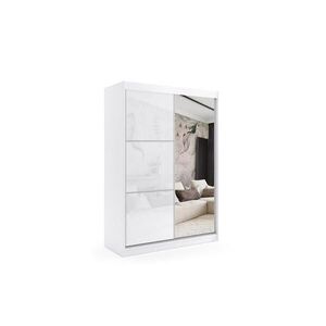 ALTDECOR ŠATNÍ SKŘÍŇ s posuvnými zrcadlovými dveřmi a hliníkovými lamelami – VIVONA – 160 cm, bílá obraz