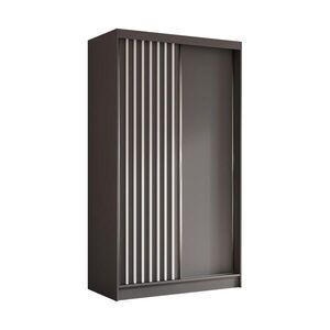 ALTDECOR ŠATNÍ SKŘÍŇ s dýhovanými posuvnými dveřmi a hliníkovými lamelami, LED osvětlení – LABELO – 120 cm šedá+šedá+bílá obraz
