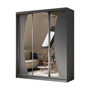 ALTDECOR ŠATNÍ SKŘÍŇ s zrcadlovými posuvnými dveřmi a hliníkovými lamelami, LED osvětlení (- VOXI - 180 cm šedá obraz