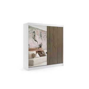 ALTDECOR ŠATNÍ SKŘÍŇ VILAN s zrcadlem – 200 cm – bílá | dub wotan obraz