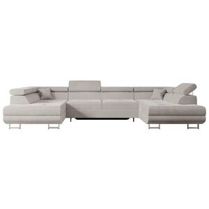 ALTDECOR SEDACÍ SOUPRAVA s funkcí lůžka a úložným prostorem GUSA-U 342x202x107 cm světle hnědá barva velur obraz