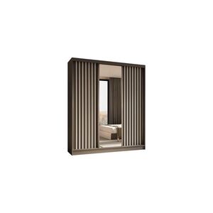 ALTDECOR ŠATNÍ SKŘÍŇ s posuvnými zrcadlovými dveřmi a hliníkovými lamelami – LAMELO – 180 cm šedá+šedá+bílá obraz
