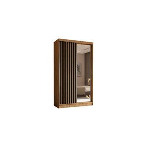 ALTDECOR ŠATNÍ SKŘÍŇ s zrcadlovými posuvnými dveřmi a hliníkovými lamelami – LAMELO – 120 cm Artisan+černá+Artisan obraz
